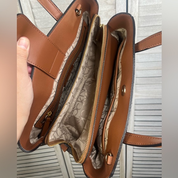 CALVIN KLEIN Double Handle Satchel Bag Brown/Tan-Medium - Picture 8 of 8